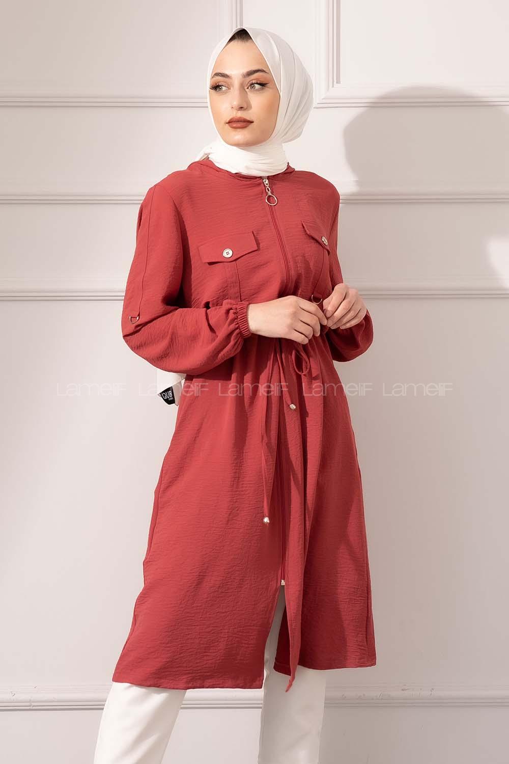 Modalamelif Bel Bağcıklı Önü Fermuarlı Trenç Koyu Pembe