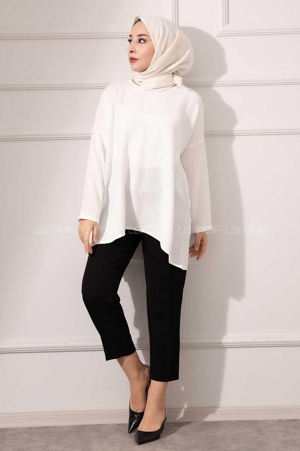 Modalamelif Düşük Kol Ayrobin Bluz Beyaz