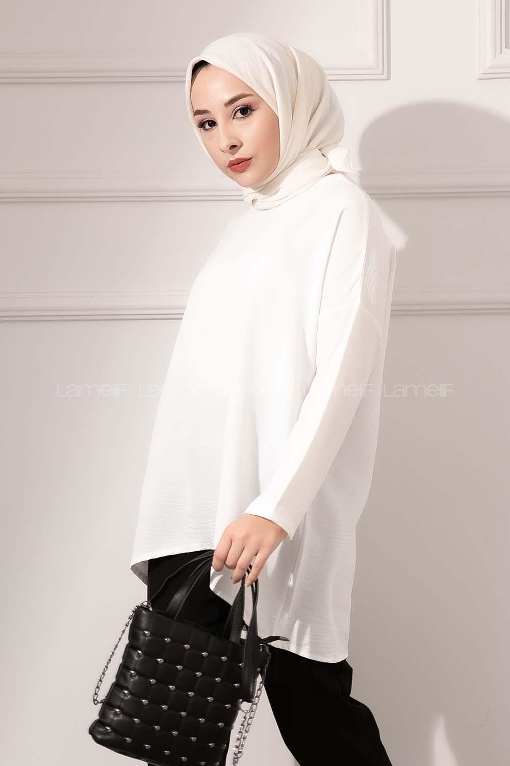 Modalamelif Düşük Kol Ayrobin Bluz Beyaz