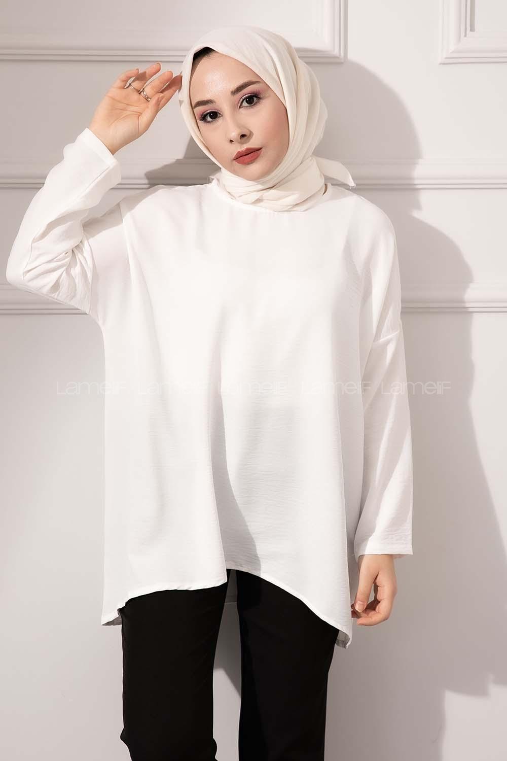 Modalamelif Düşük Kol Ayrobin Bluz Beyaz
