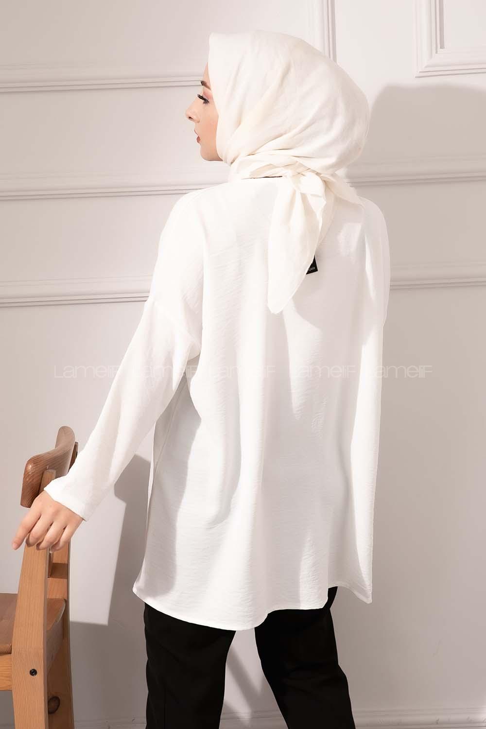 Modalamelif Düşük Kol Ayrobin Bluz Beyaz