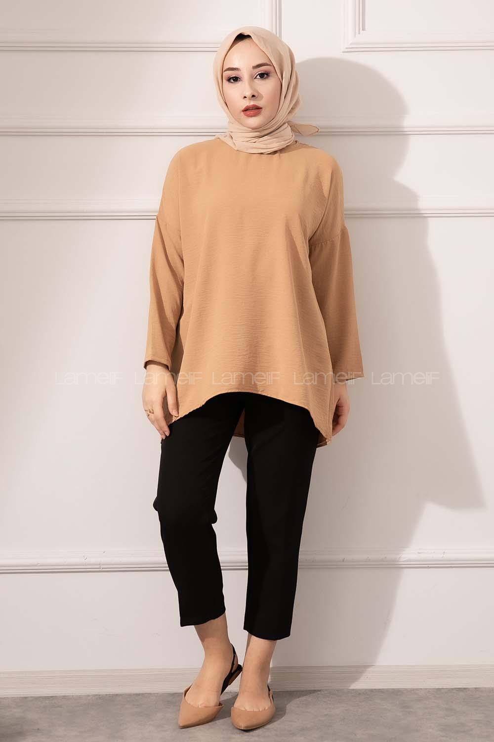 Modalamelif Düşük Kol Ayrobin Bluz Camel