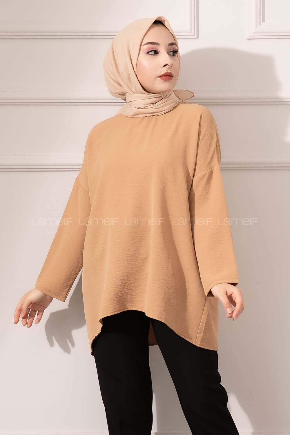 Modalamelif Düşük Kol Ayrobin Bluz Camel