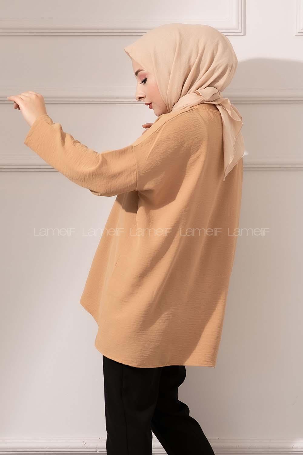 Modalamelif Düşük Kol Ayrobin Bluz Camel