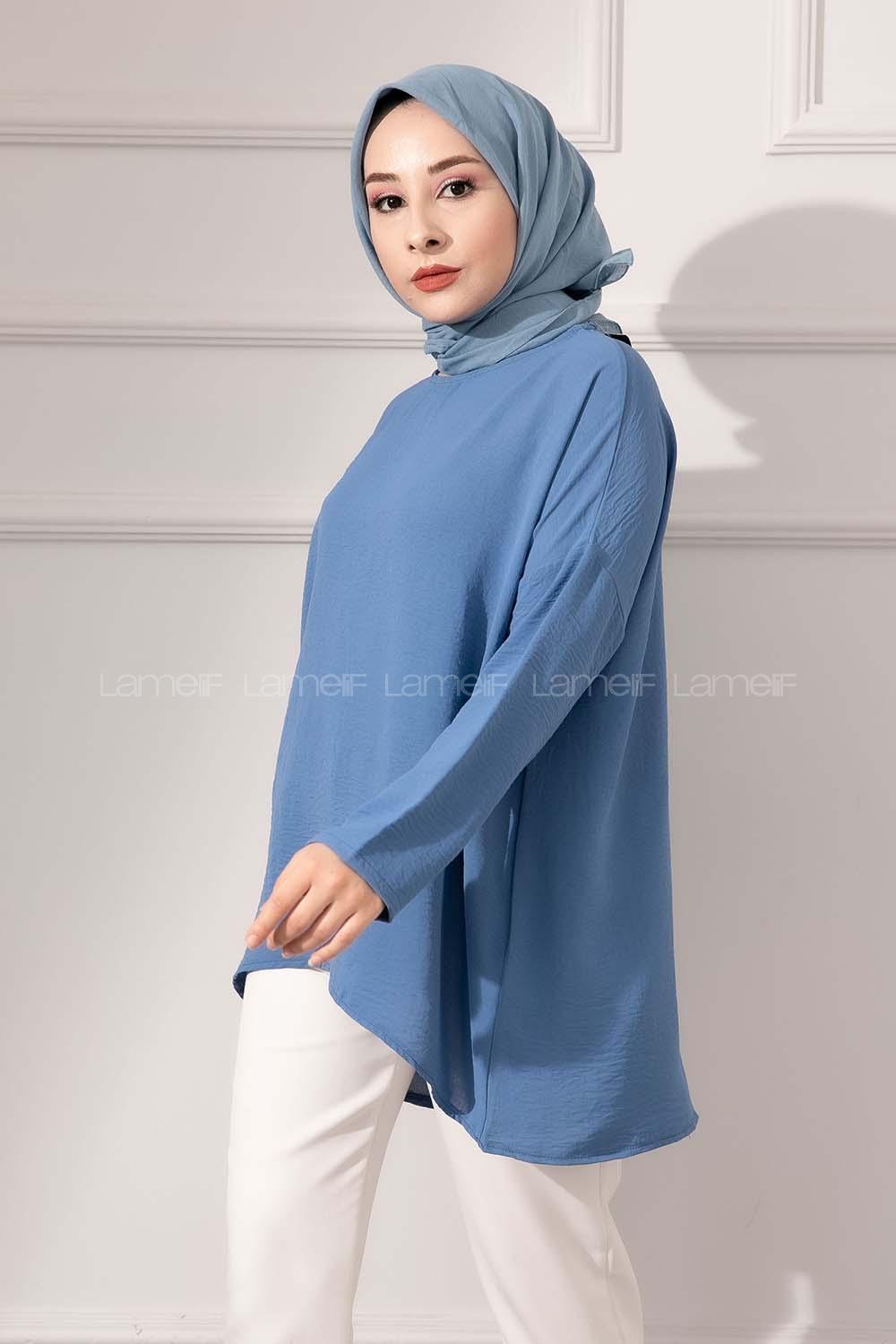 Modalamelif Düşük Kol Ayrobin Bluz İndigo