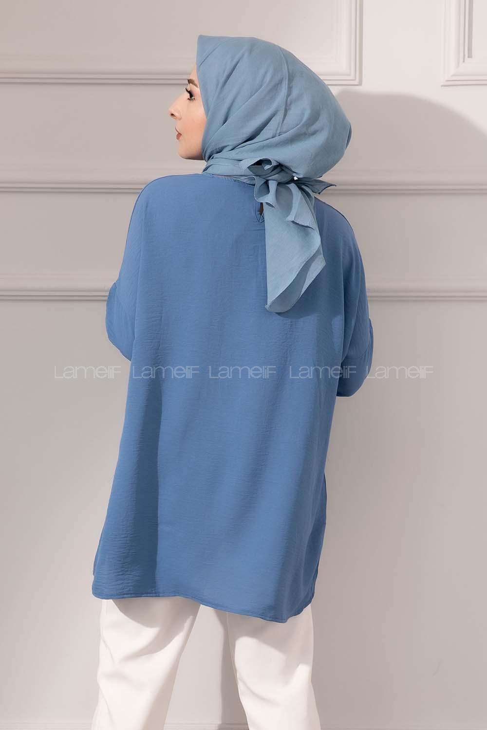 Modalamelif Düşük Kol Ayrobin Bluz İndigo