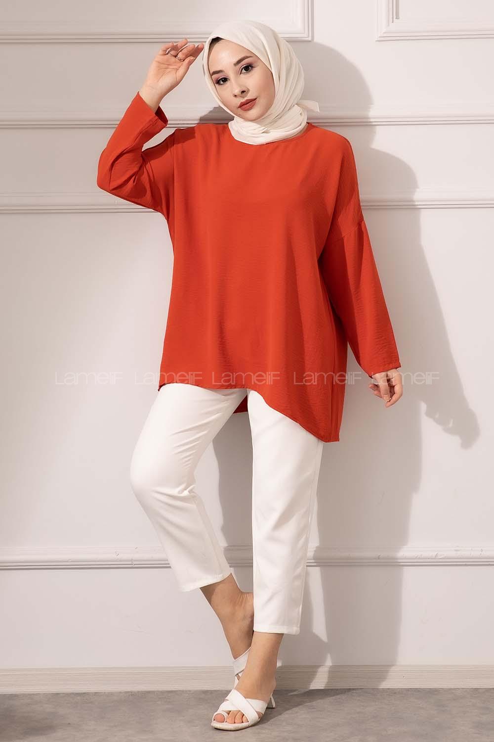 Modalamelif Düşük Kol Ayrobin Bluz Kiremit