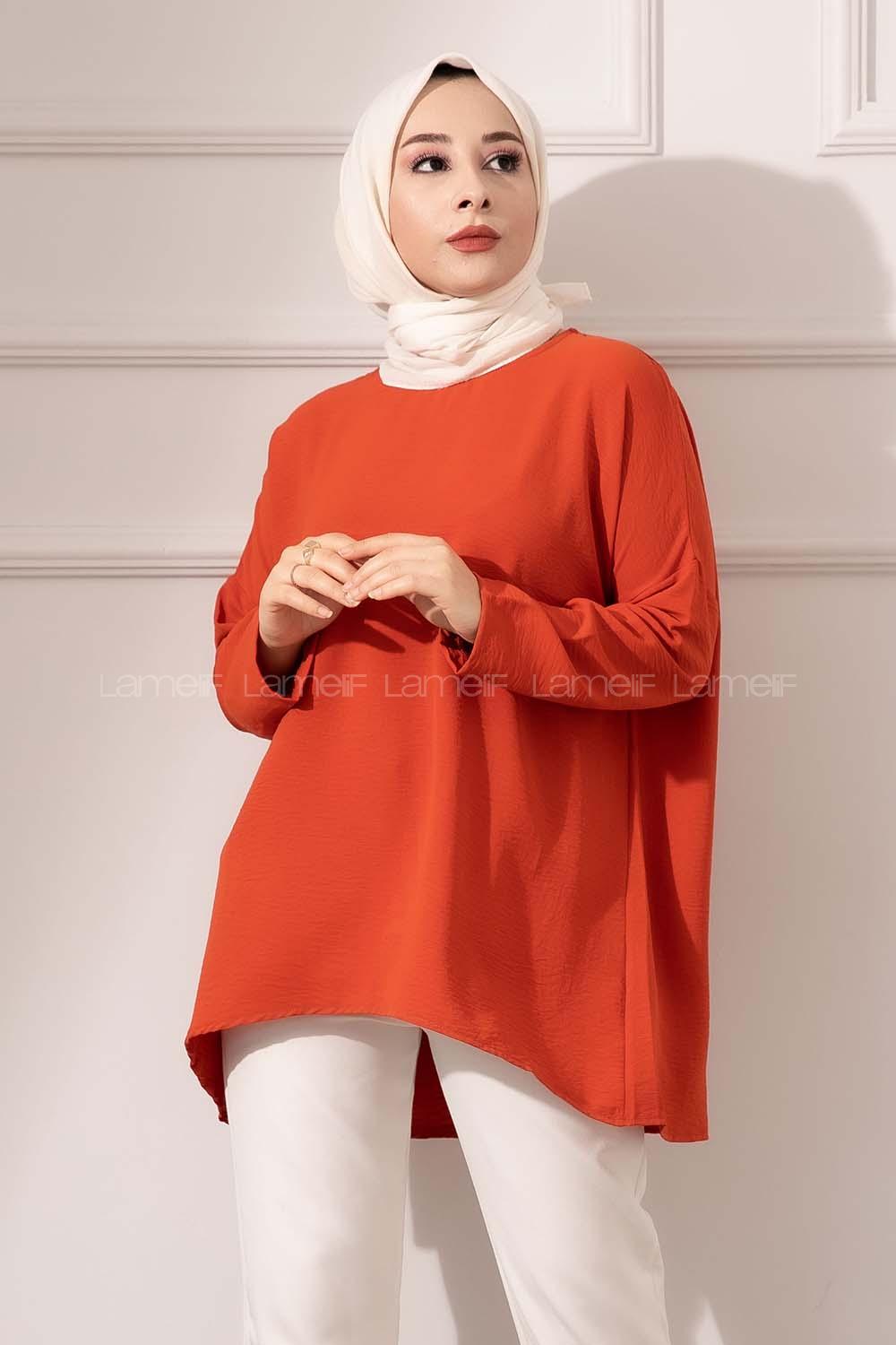 Modalamelif Düşük Kol Ayrobin Bluz Kiremit