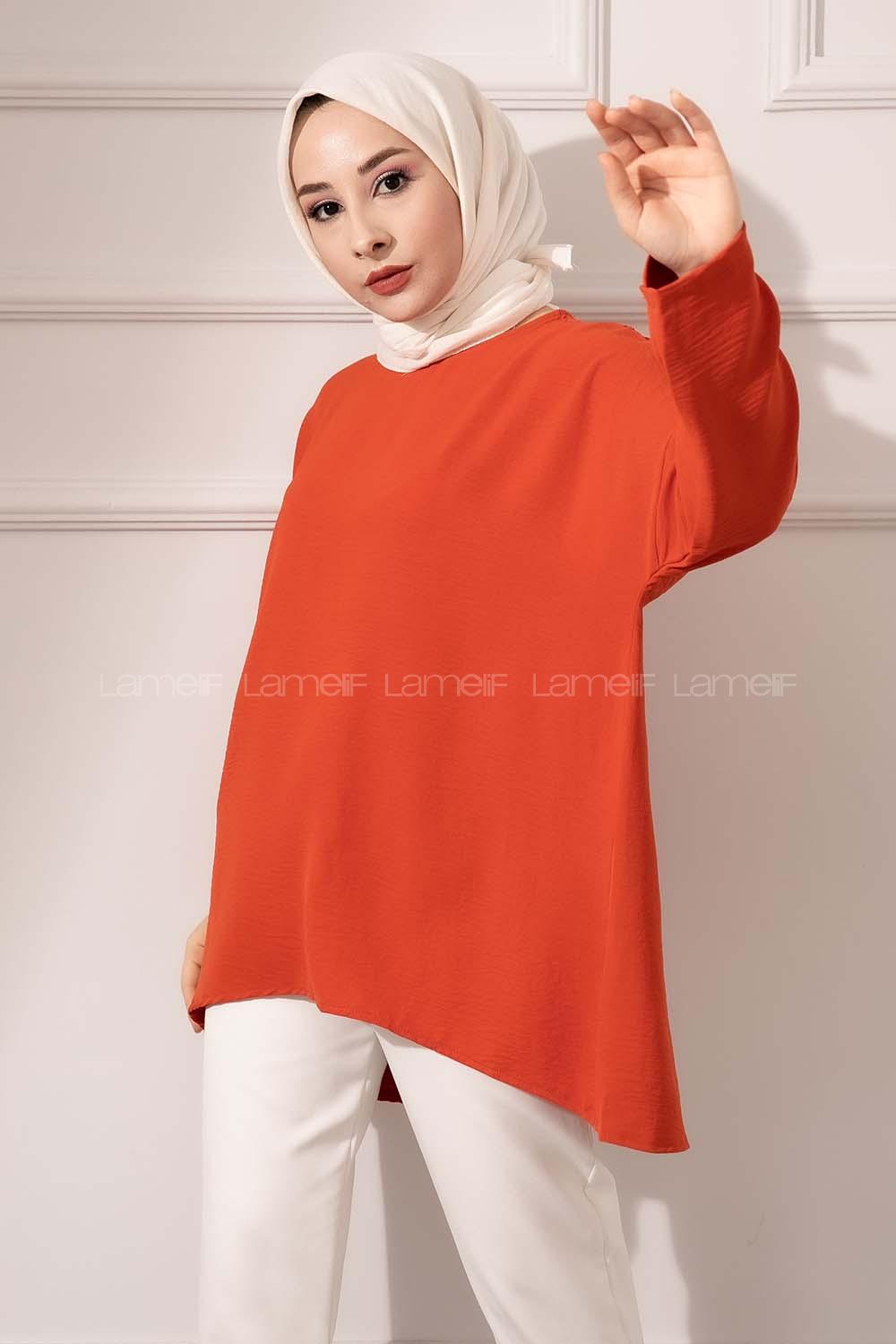 Modalamelif Düşük Kol Ayrobin Bluz Kiremit