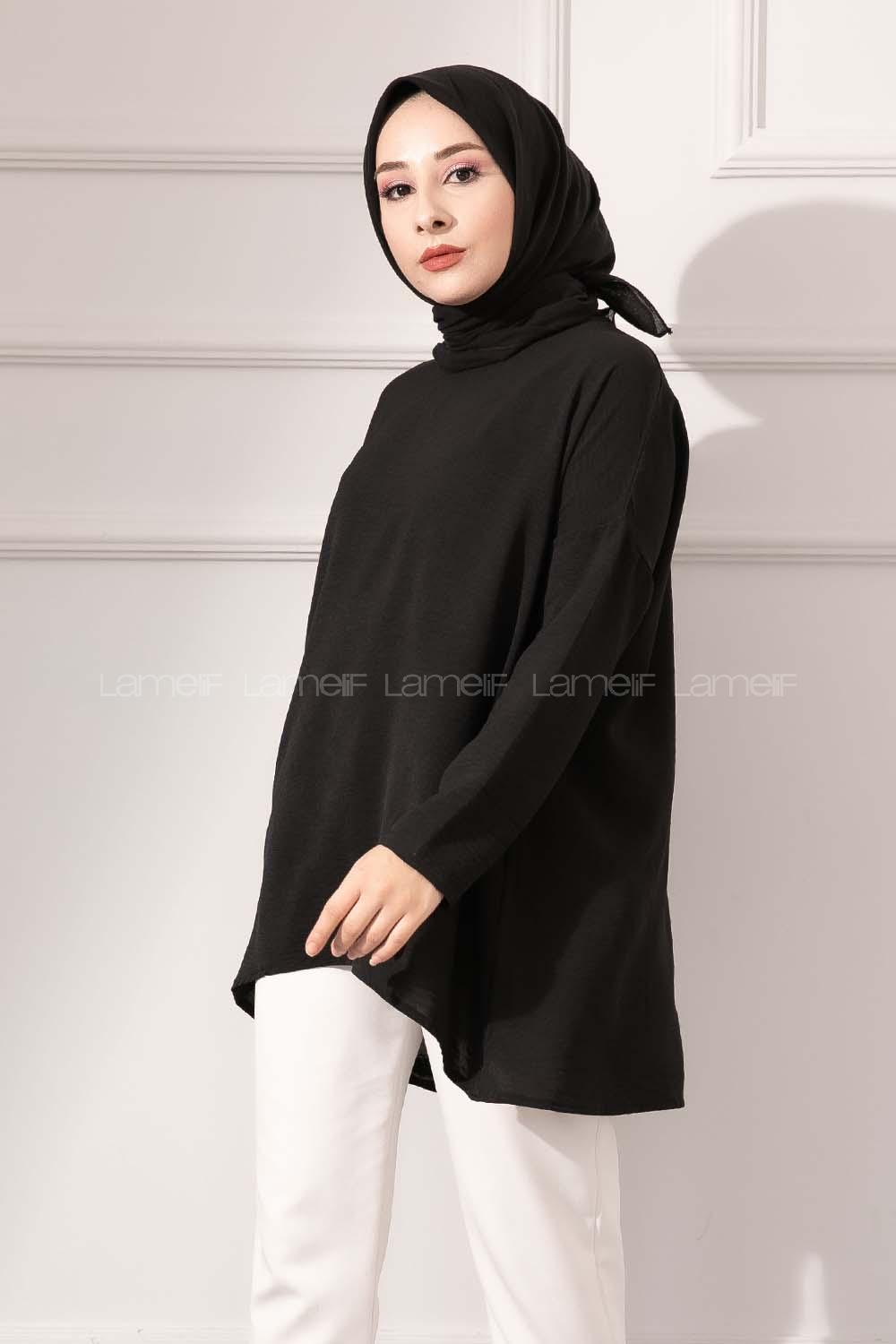 Modalamelif Düşük Kol Ayrobin Bluz Siyah