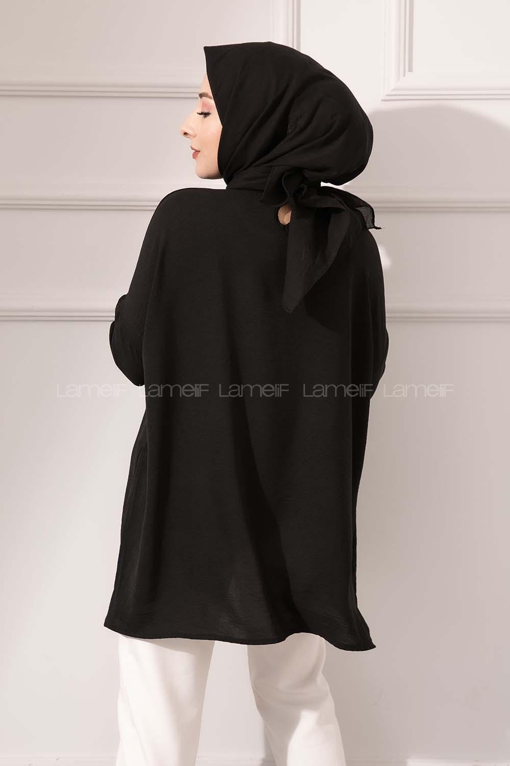 Modalamelif Düşük Kol Ayrobin Bluz Siyah