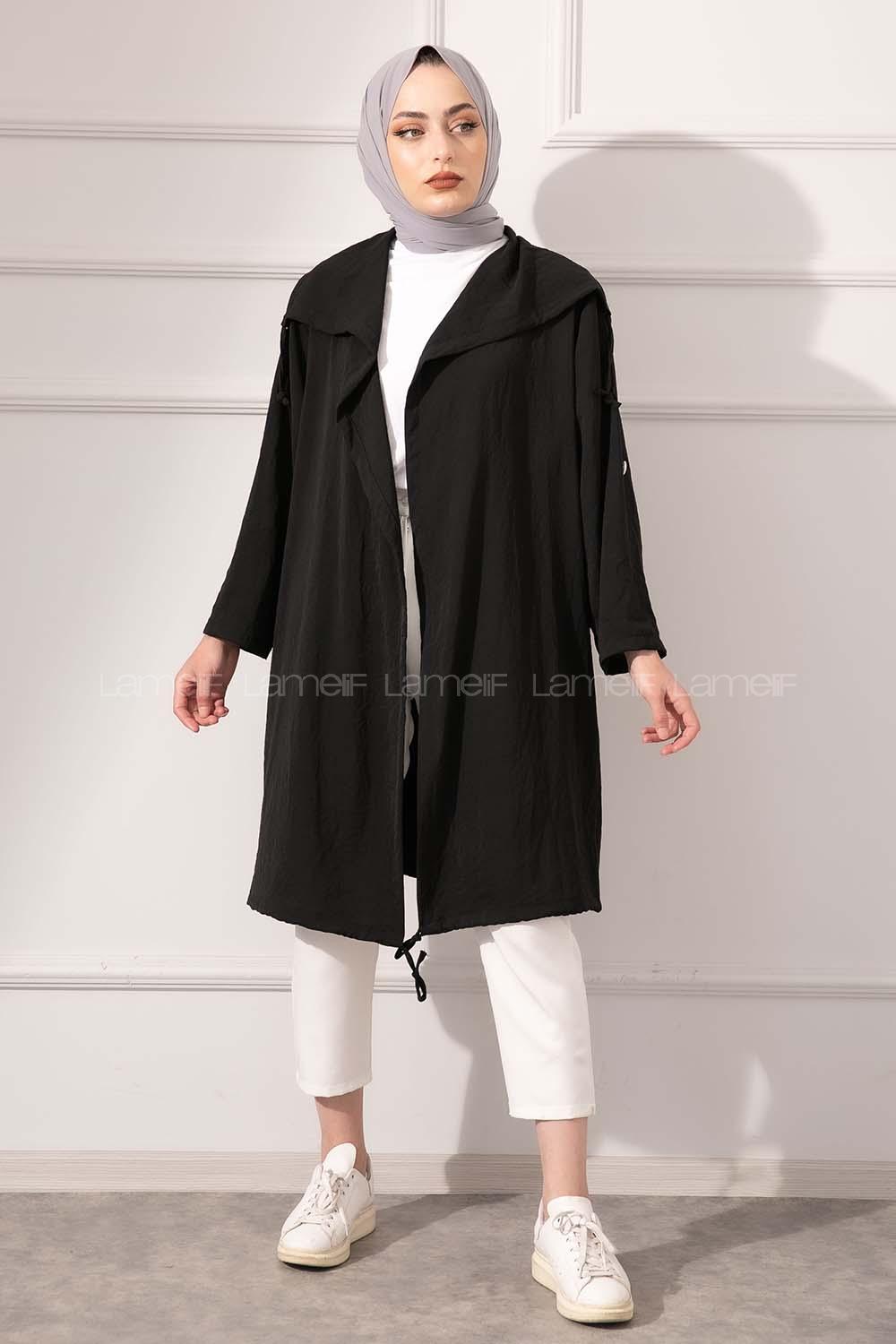 Modalamelif Kapşonlu Salaş Kimono Siyah