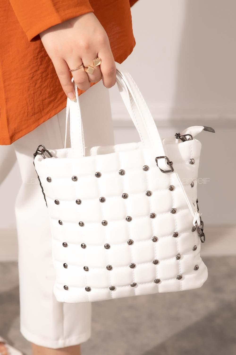 Modalamelif Metal Aksesuarlı Tek Gözlü Çanta Beyaz