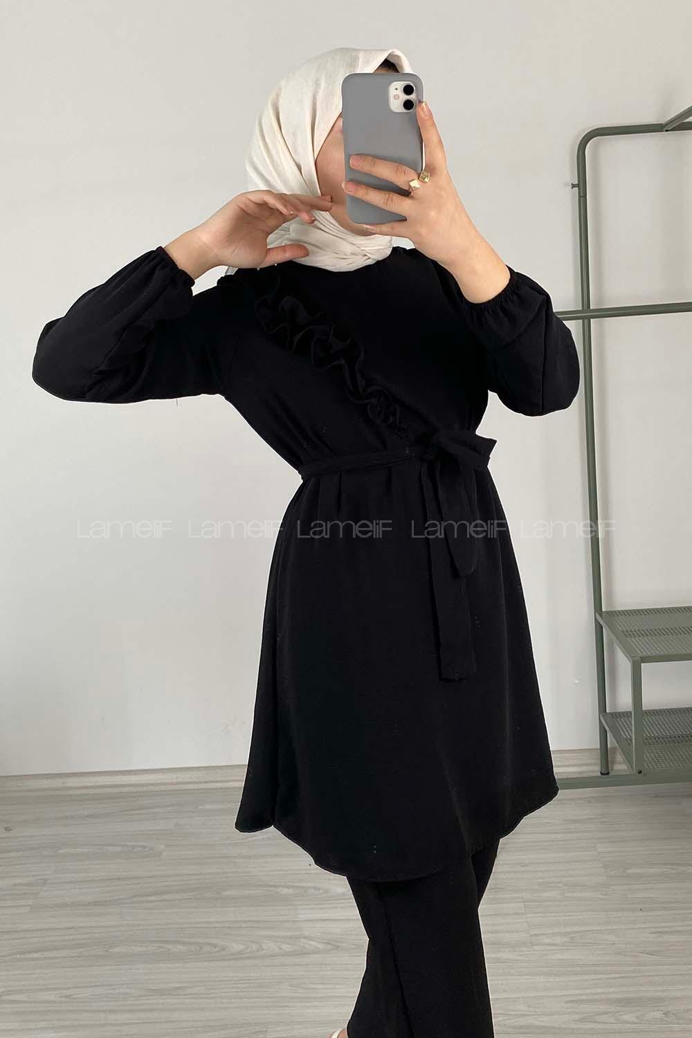 Modalamelif Omuz Fırfırlı İkili Takım Siyah