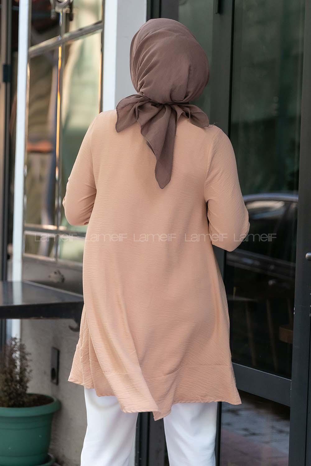 Modalamelif Önü Düğmeli Oversize Tunik Sütlü Kahve