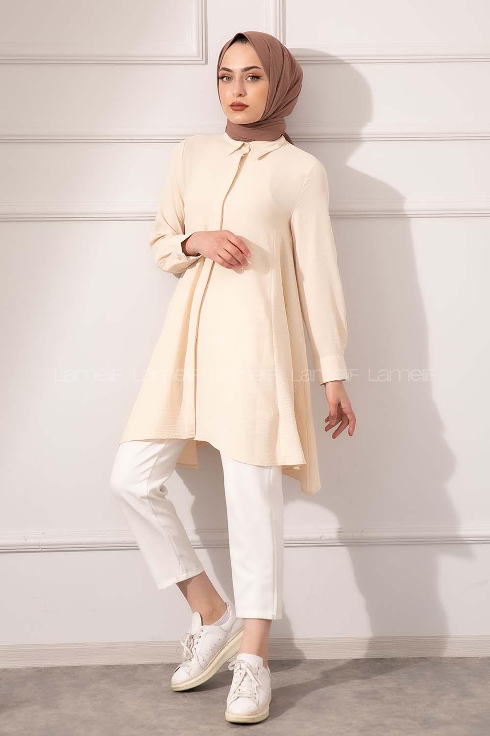 Modalamelif Önü Gizli Düğmeli Volanlı Tunik Taş