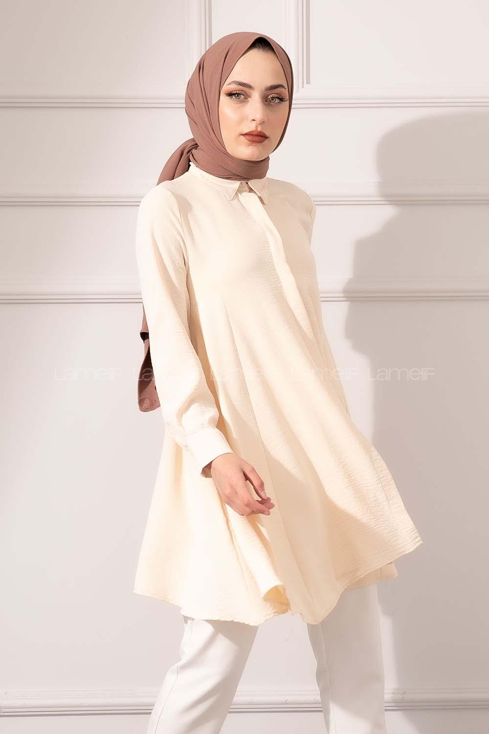 Modalamelif Önü Gizli Düğmeli Volanlı Tunik Taş