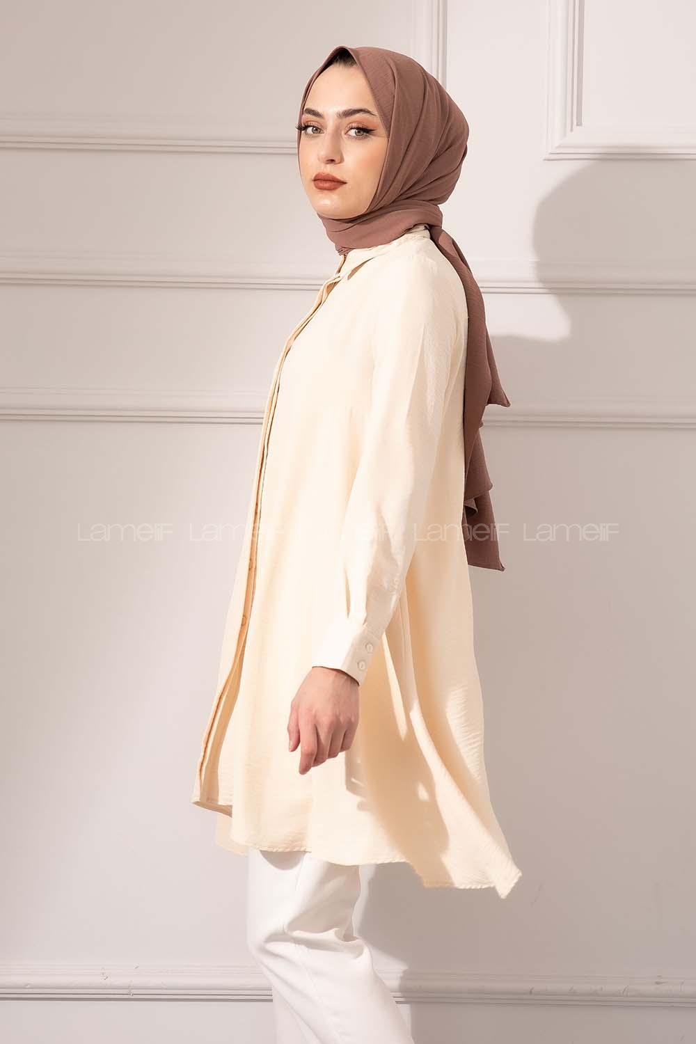 Modalamelif Önü Gizli Düğmeli Volanlı Tunik Taş