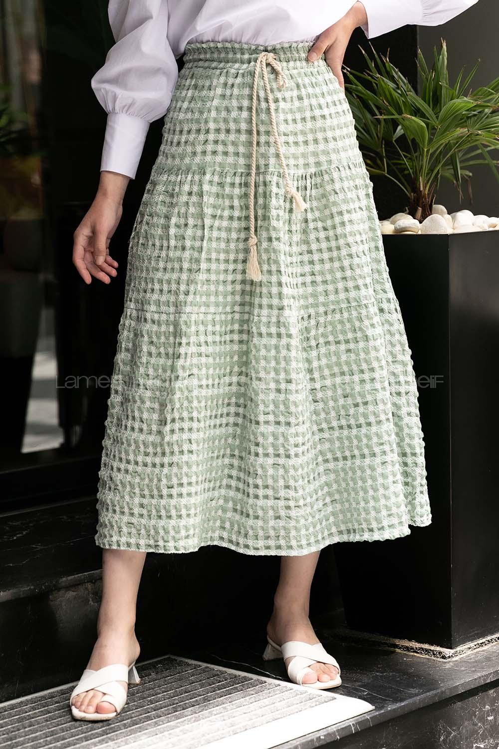 Modalamelif Beli Bağcıklı Gofre Etek Çağla