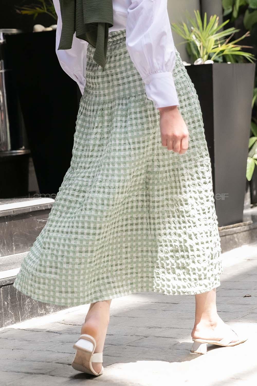 Modalamelif Beli Bağcıklı Gofre Etek Çağla