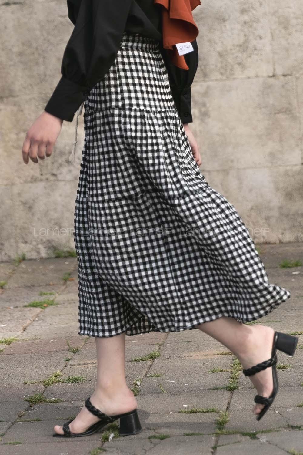 Modalamelif Beli Bağcıklı Gofre Etek Siyah