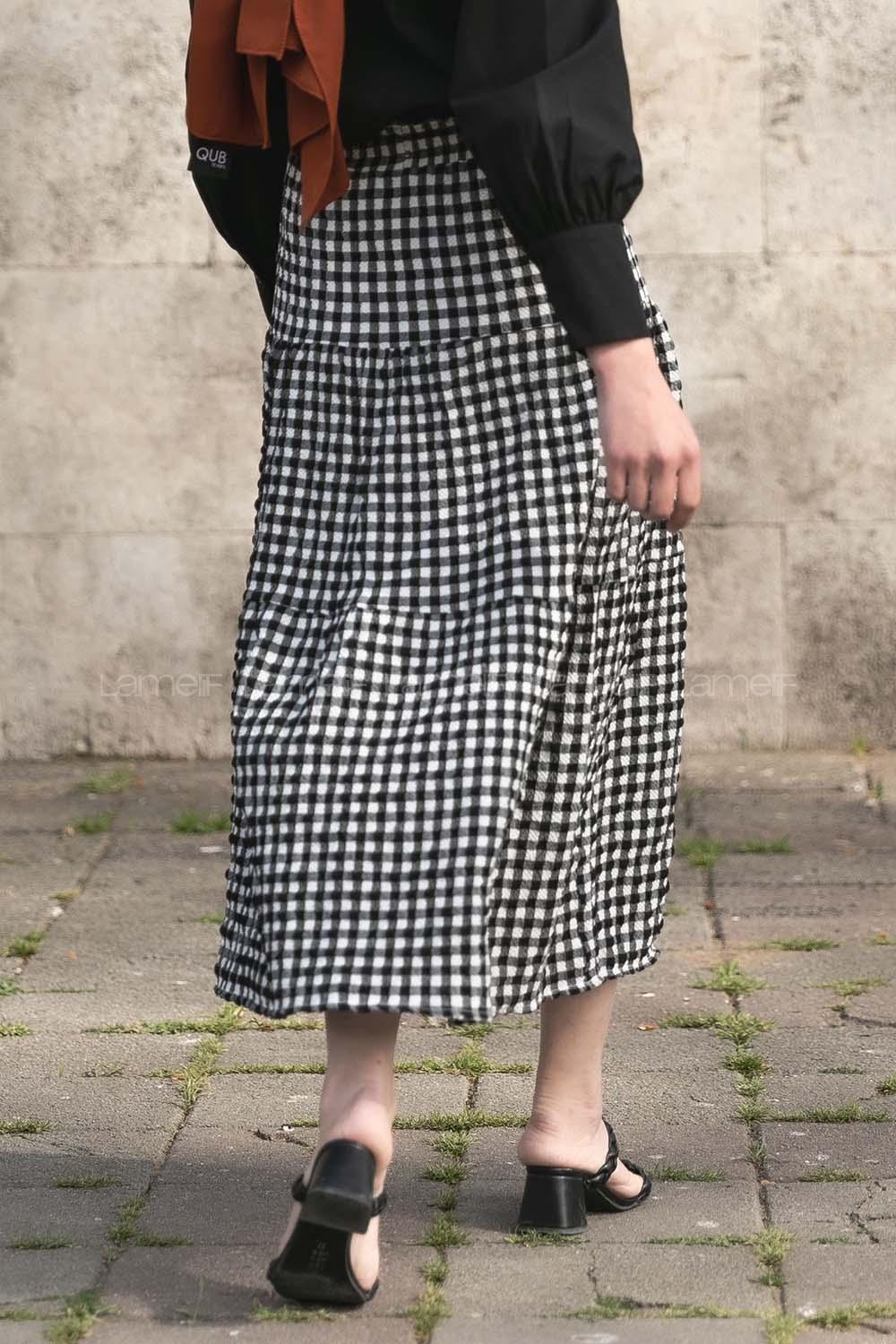 Modalamelif Beli Bağcıklı Gofre Etek Siyah