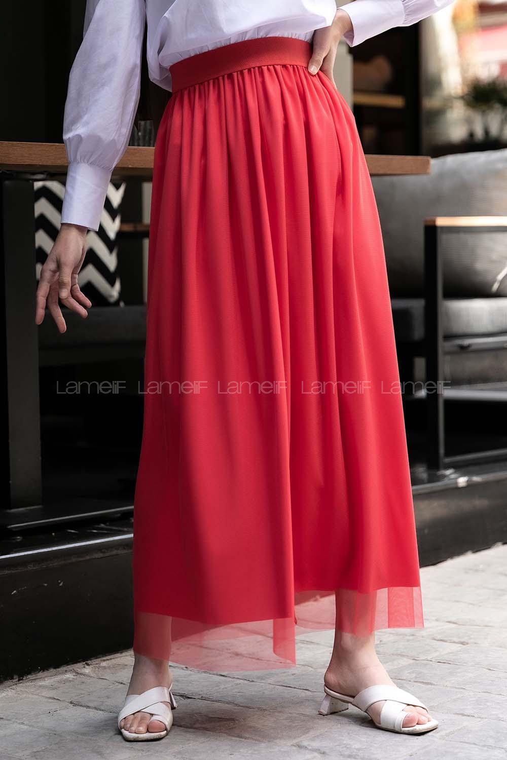 Modalamelif  Beli Lastikli Tül Etek Kırmızı