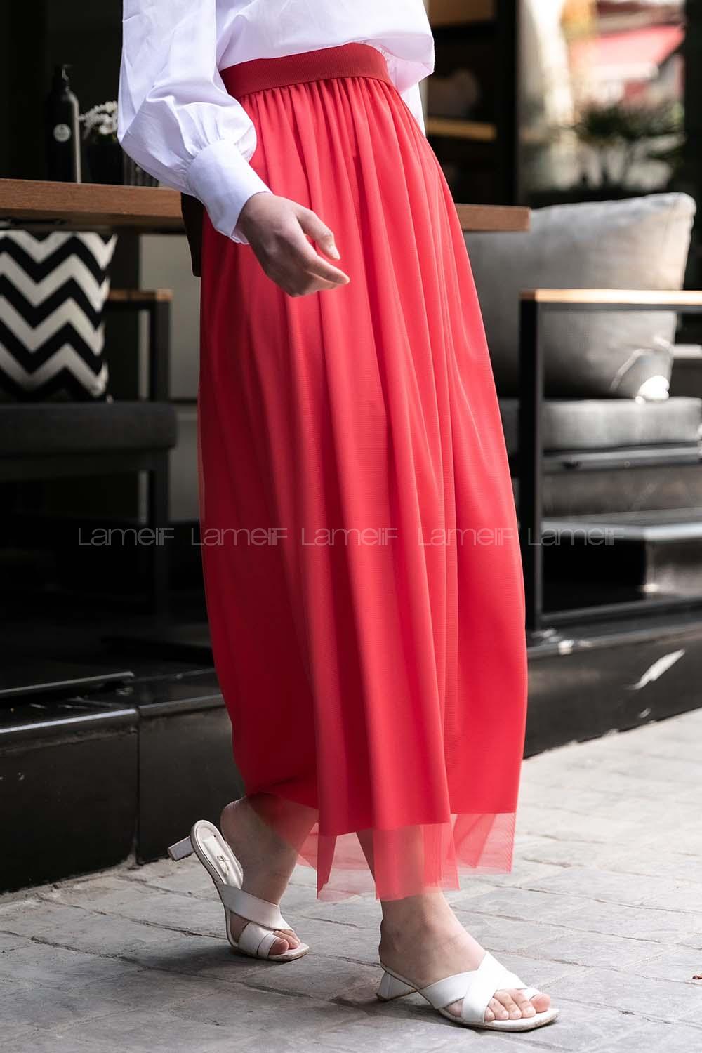 Modalamelif  Beli Lastikli Tül Etek Kırmızı
