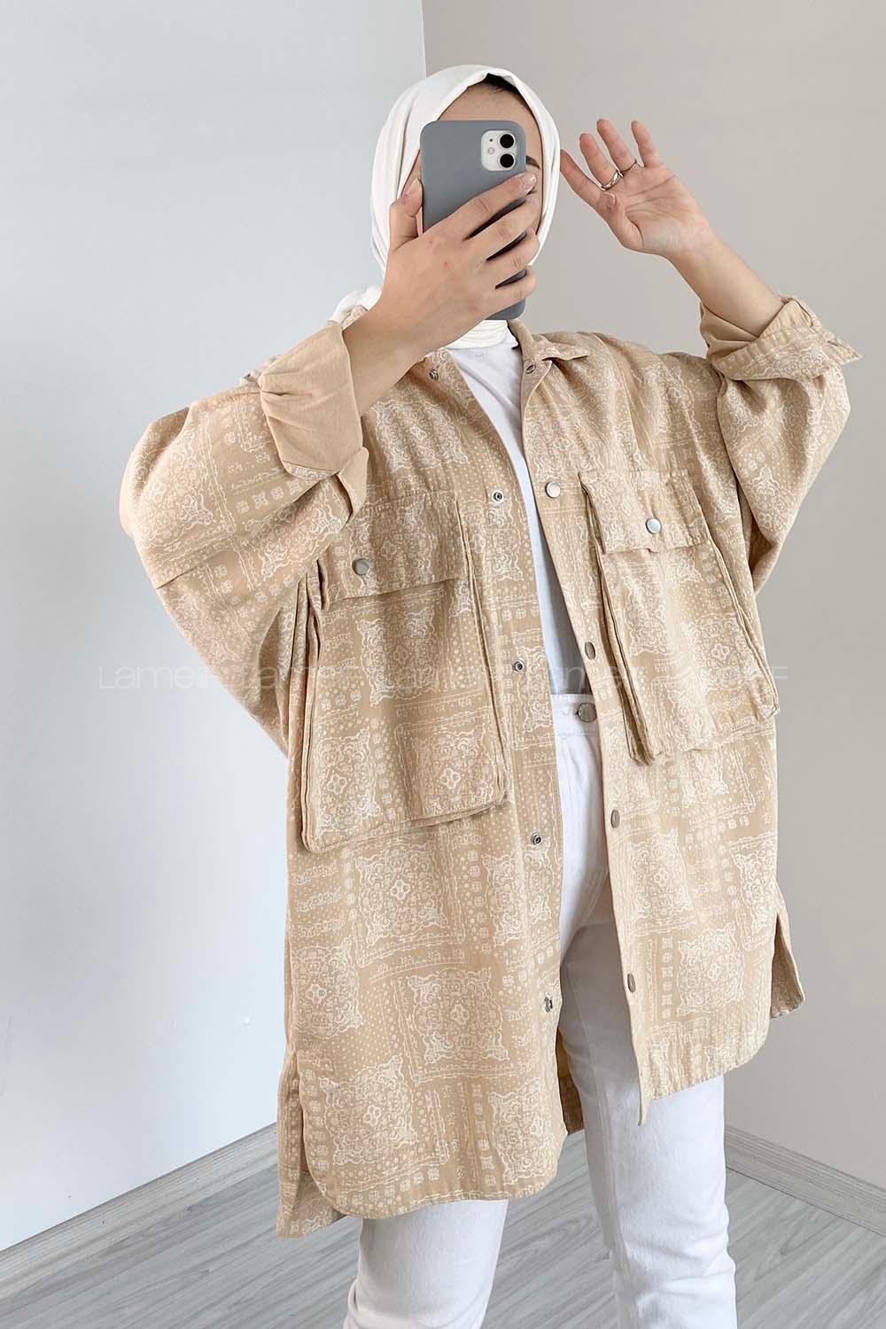 Modalamelif Bombe Cepli Desenli Ceket Sütlü Kahve