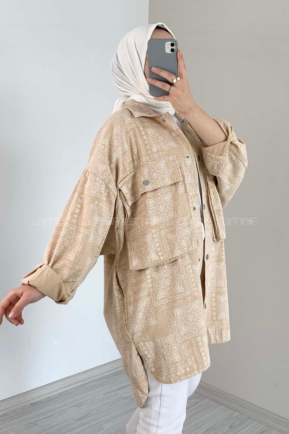 Modalamelif Bombe Cepli Desenli Ceket Sütlü Kahve