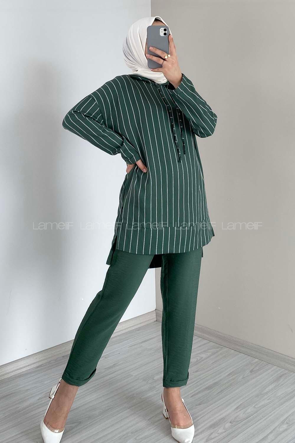 Modalamelif Çizgili İkili Takım Yeşil