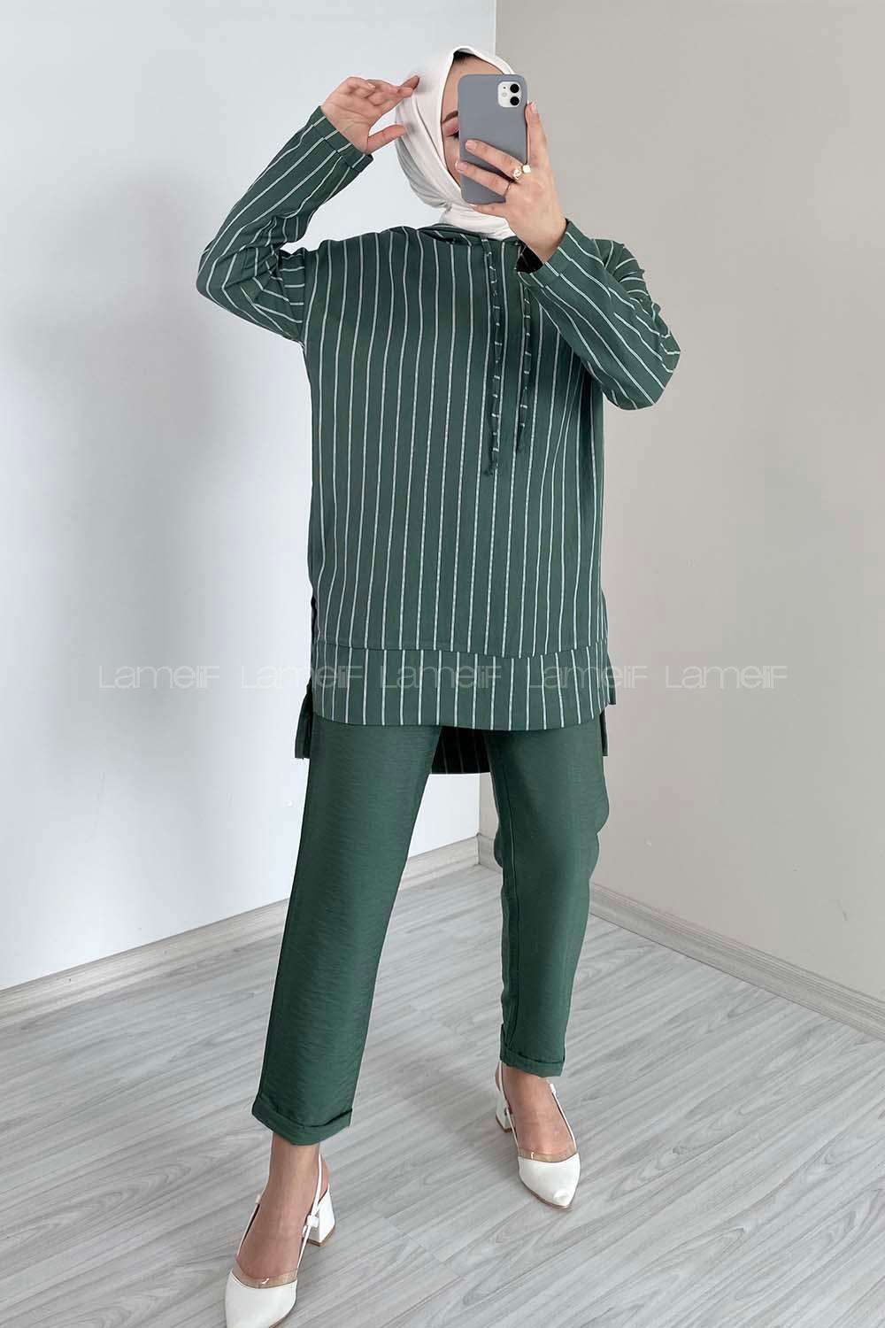 Modalamelif Çizgili İkili Takım Yeşil