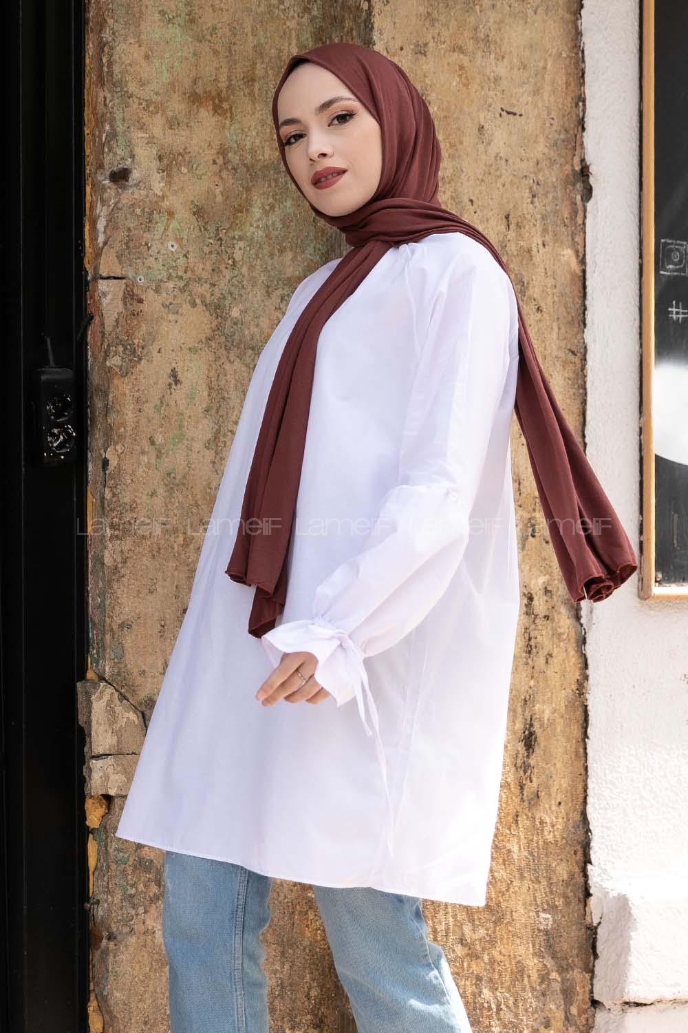 Modalamelif Hakim Yaka Kol Bağlamalı Tunik Beyaz