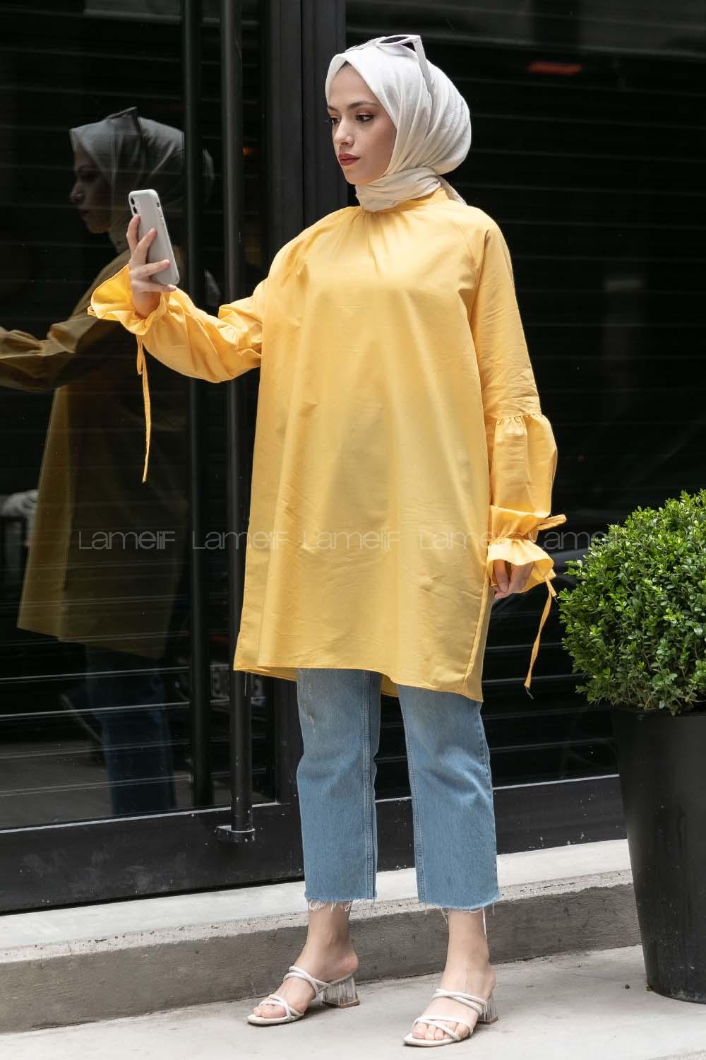 Modalamelif Hakim Yaka Kol Bağlamalı Tunik Sarı