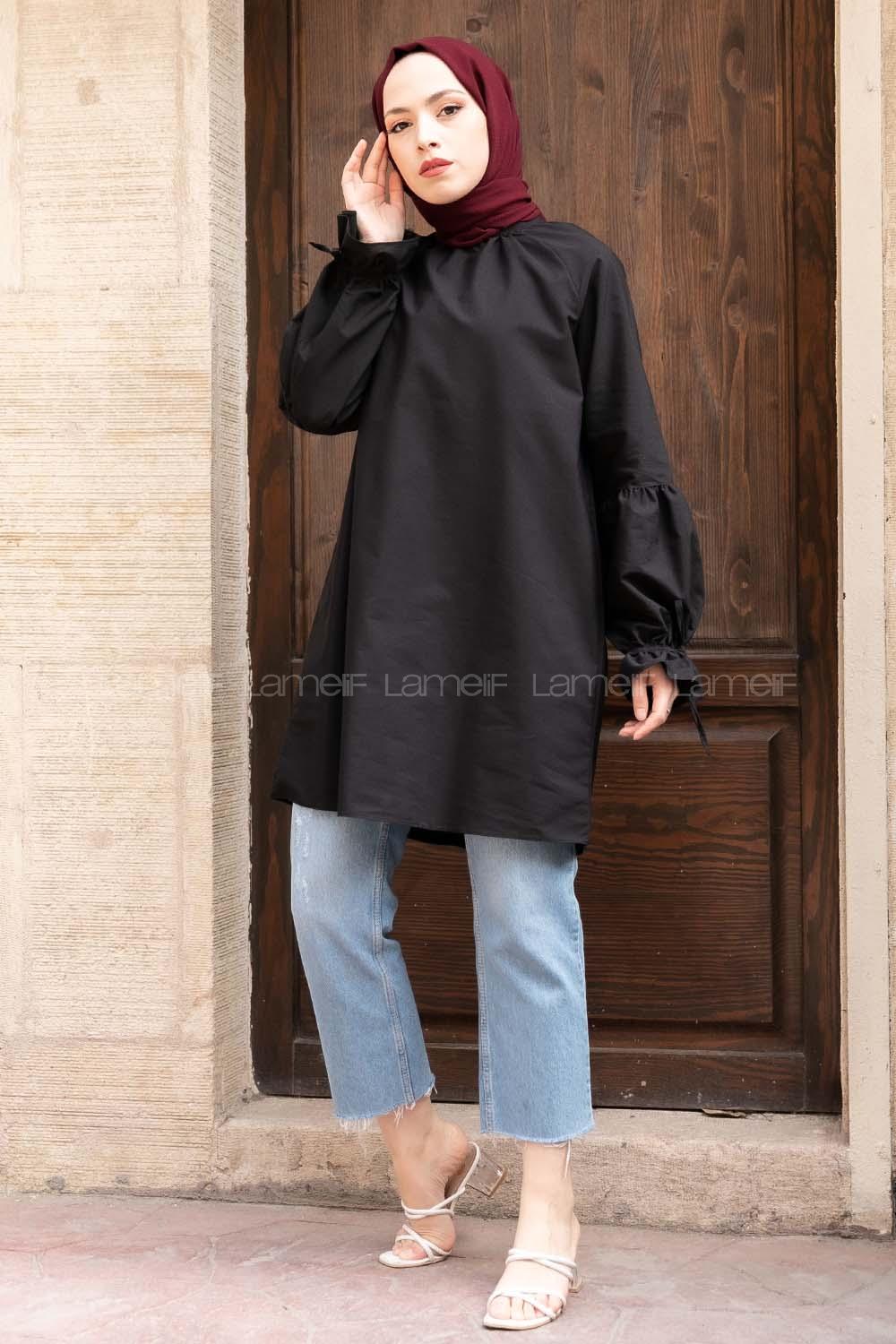 Modalamelif Hakim Yaka Kol Bağlamalı Tunik Siyah