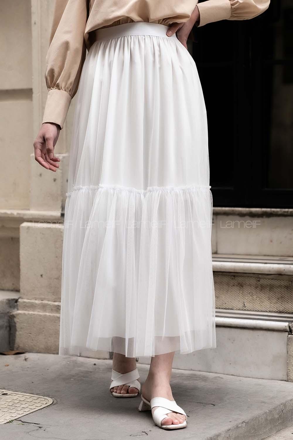 Modalamelif İçi Astarlı Tül Etek Beyaz