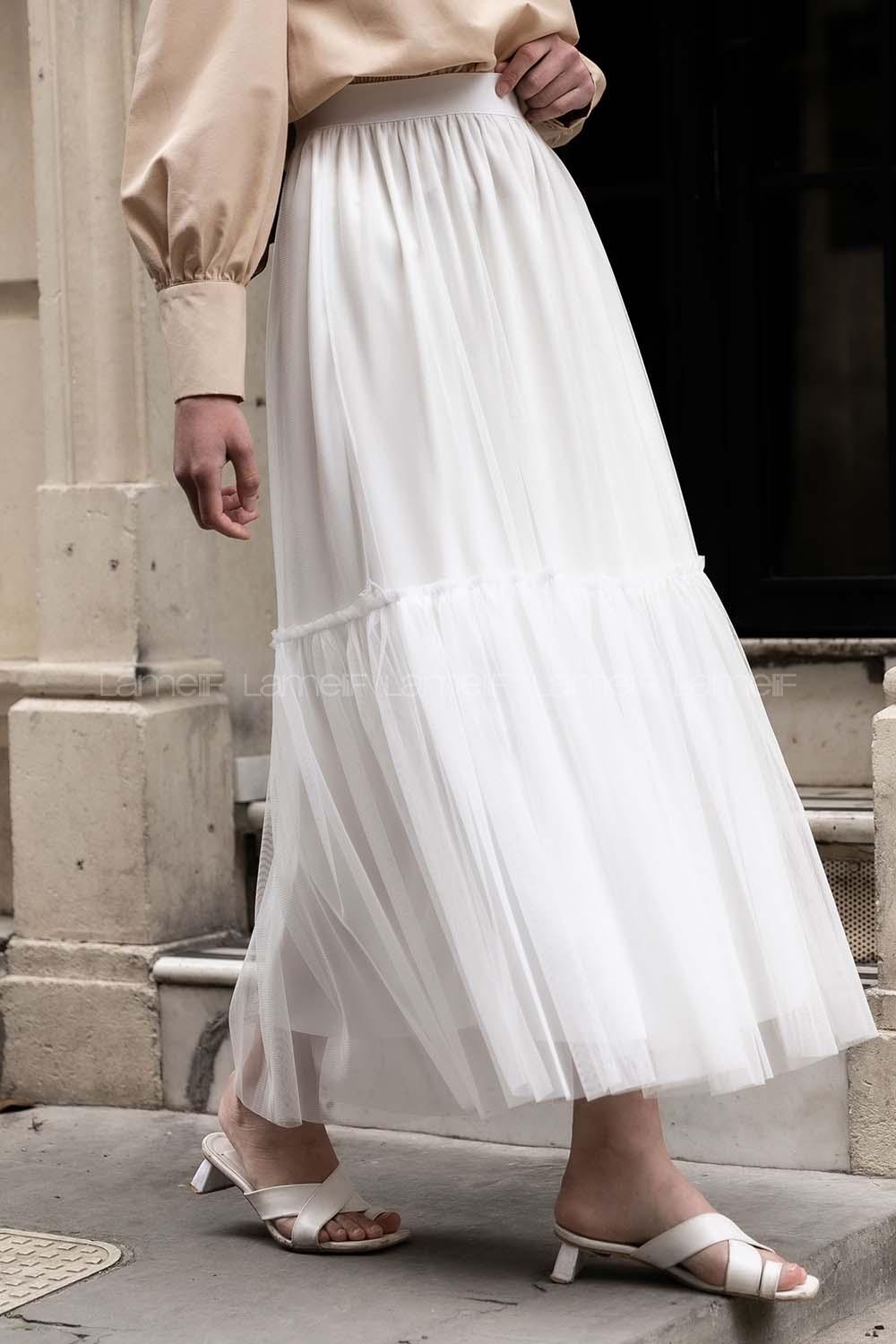 Modalamelif İçi Astarlı Tül Etek Beyaz