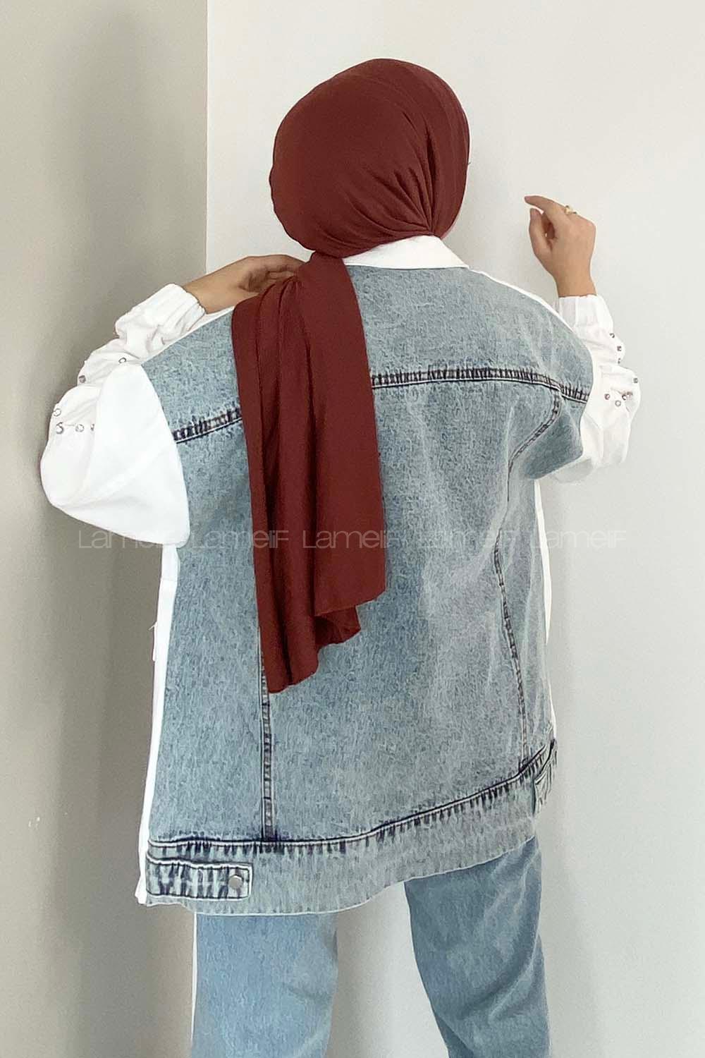 Modalamelif Kol Taş Detaylı Kot Ceket Beyaz