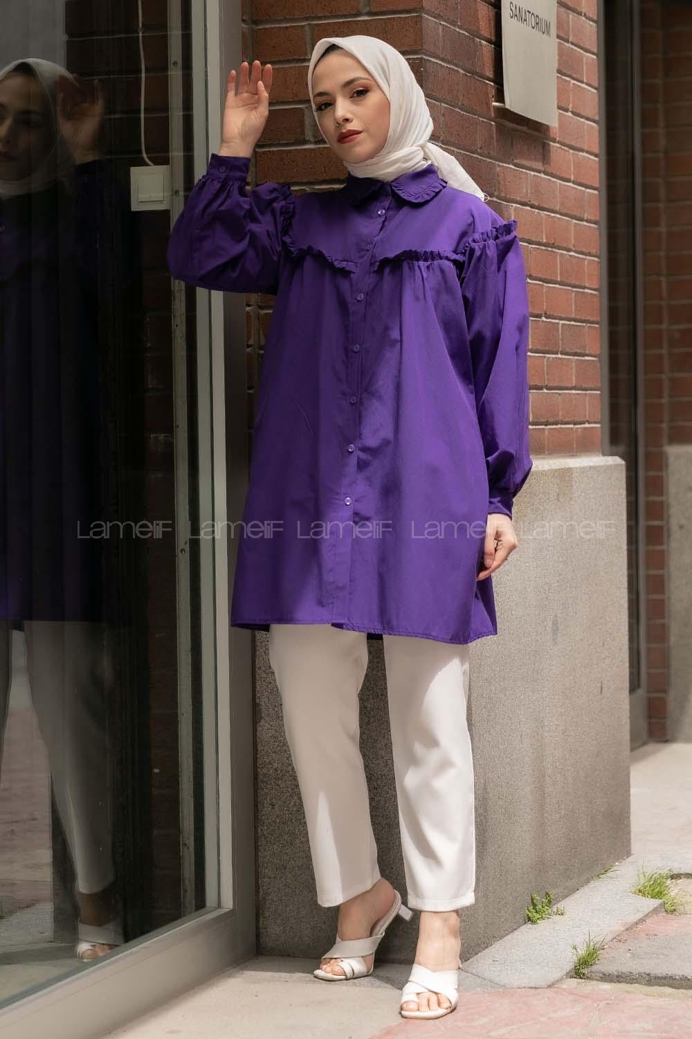 Modalamelif Önü Fırfırlı Gömlek Mor