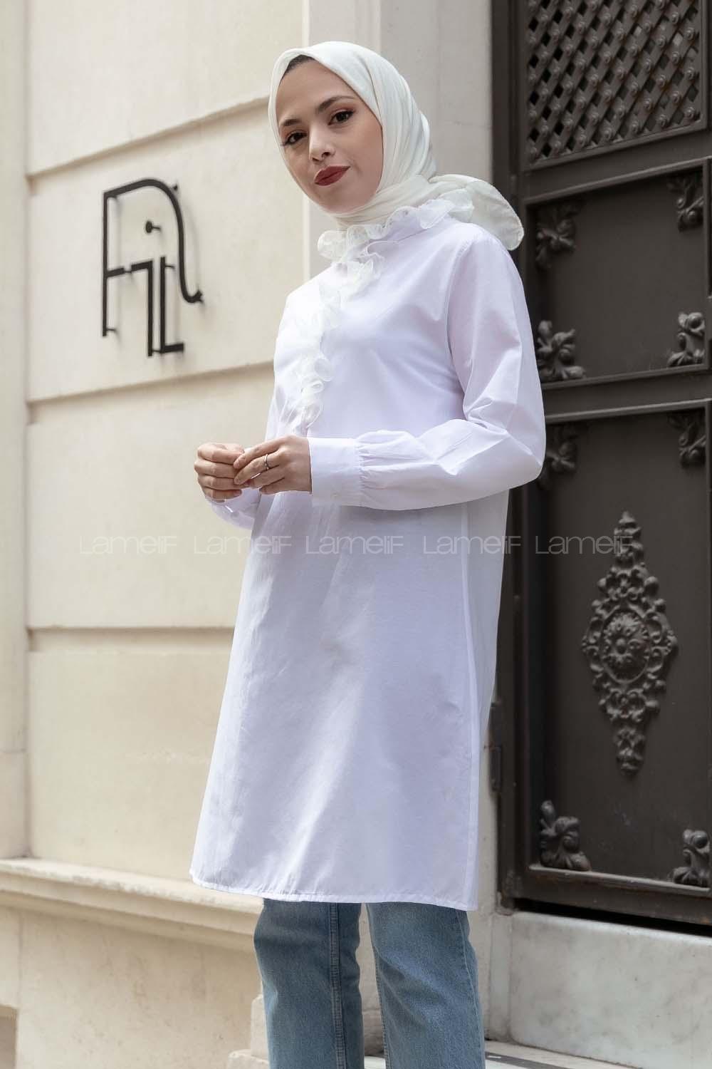 Modalamelif Yaka Dantel Detaylı Gömlek Ekru