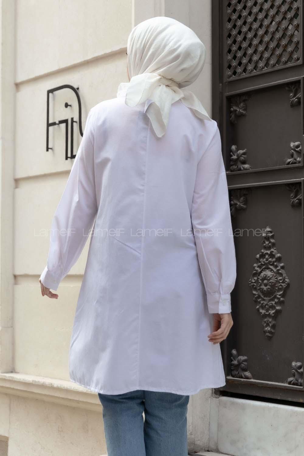 Modalamelif Yaka Dantel Detaylı Gömlek Ekru