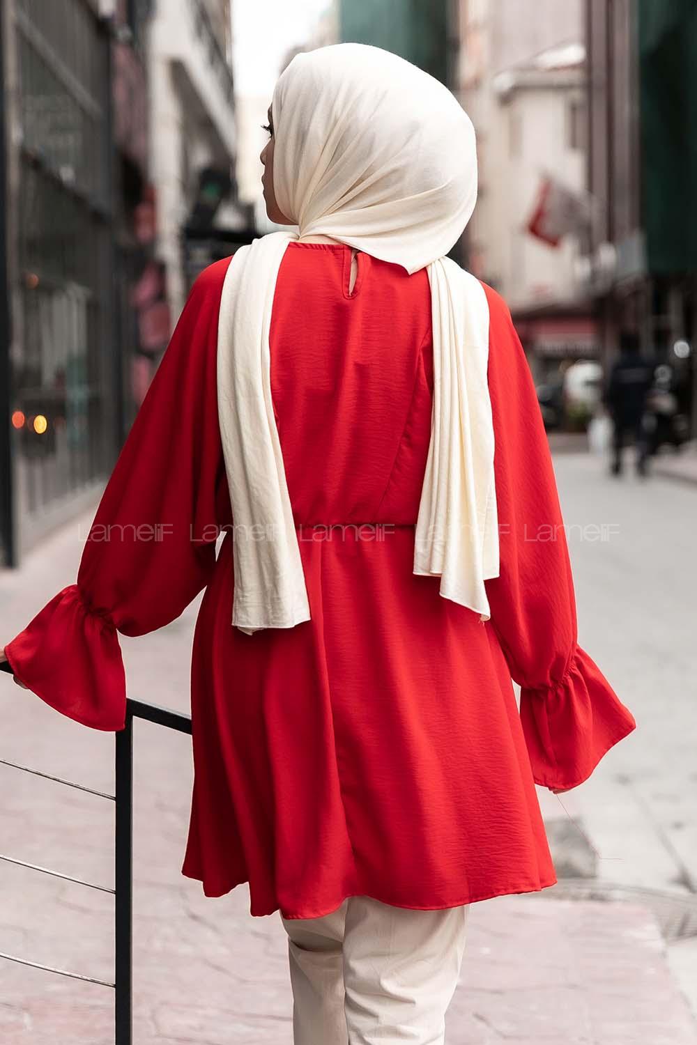 Modalamelif Balon Kol Ayrobin Tunik Kırmızı