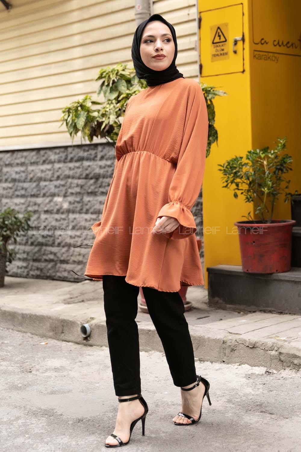 Modalamelif Balon Kol Ayrobin Tunik Somon