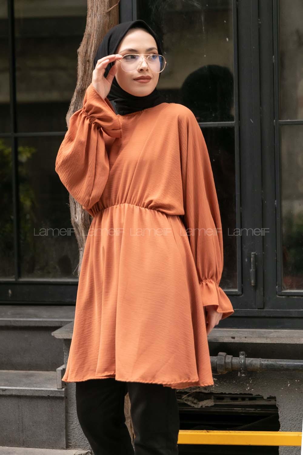 Modalamelif Balon Kol Ayrobin Tunik Somon