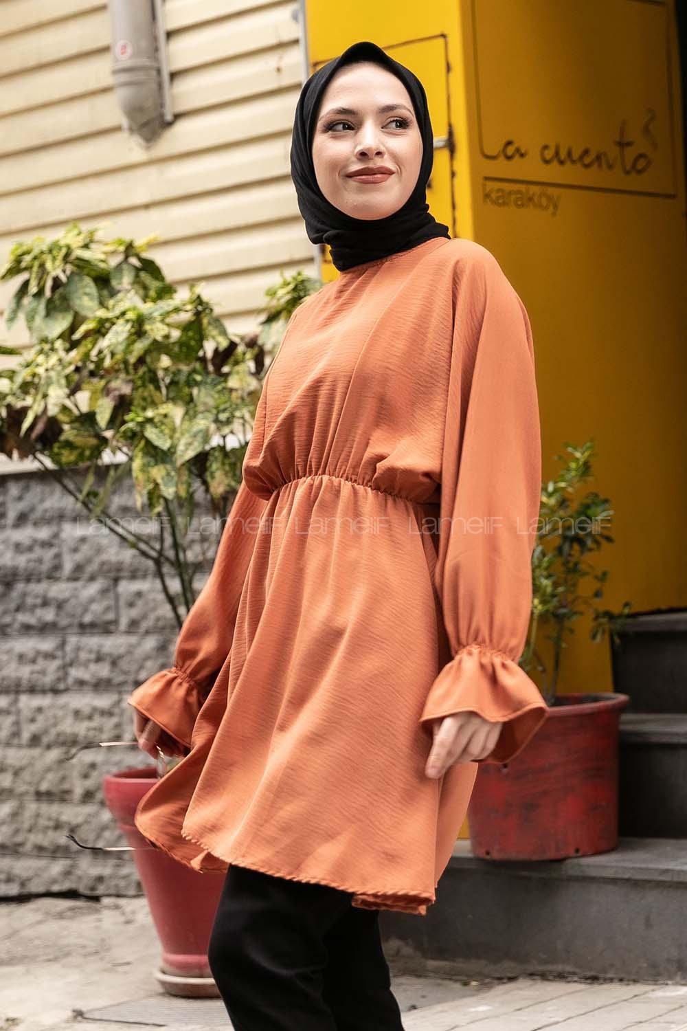 Modalamelif Balon Kol Ayrobin Tunik Somon