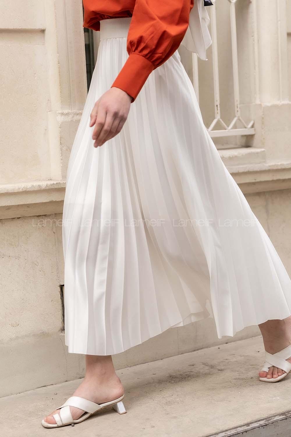 Modalamelif Beli Lastikli Deri Görünümlü Laklı Etek Beyaz