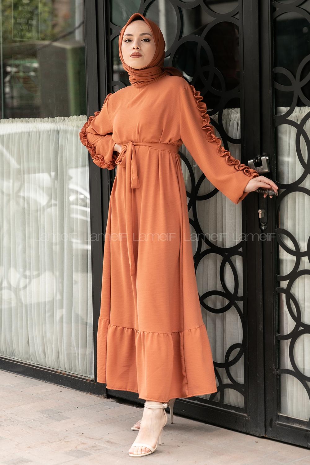 Salmon Crew Neck Acrylic Unprinted Dresess