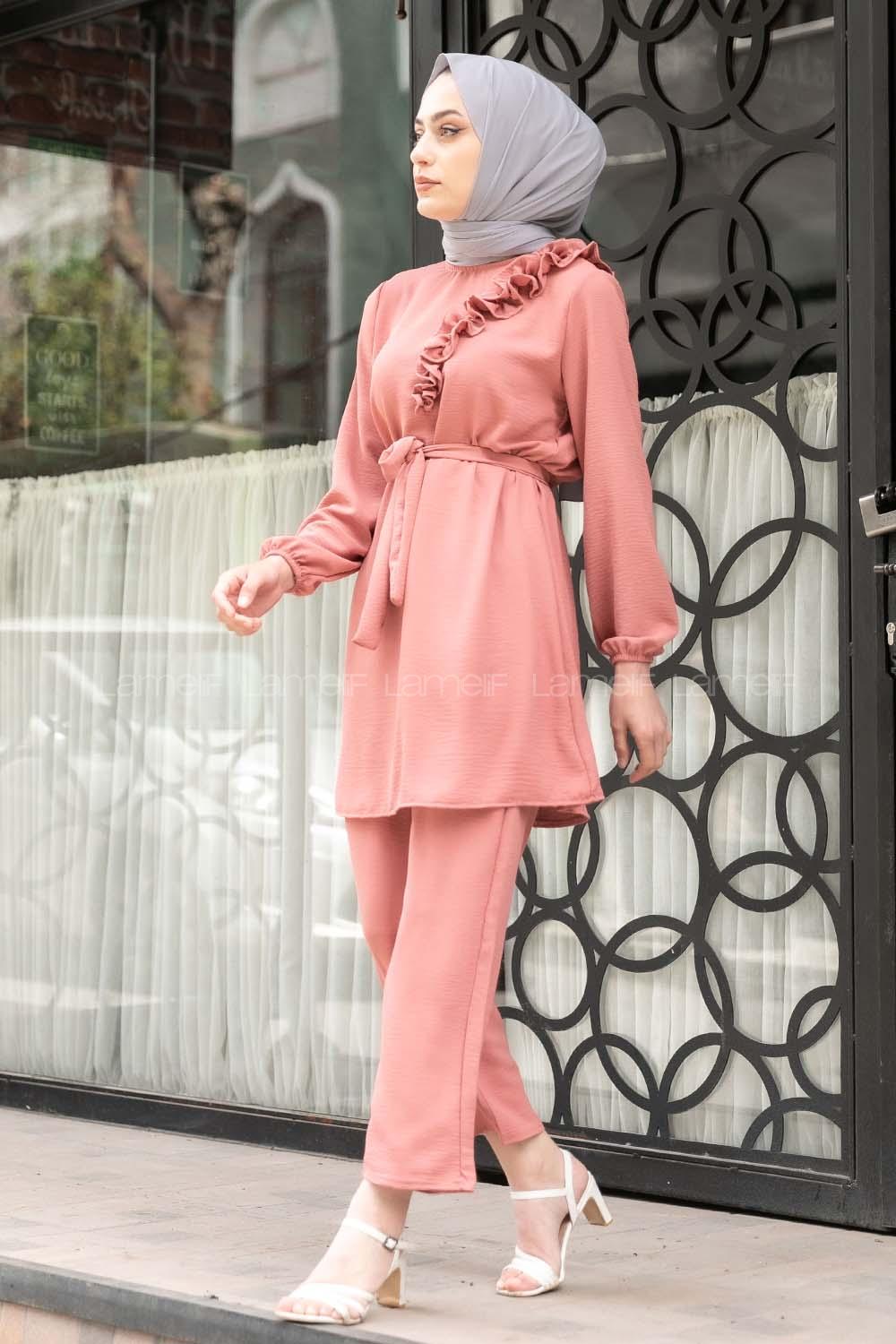 Modalamelif Omuz Fırfırlı İkili Takım Gül