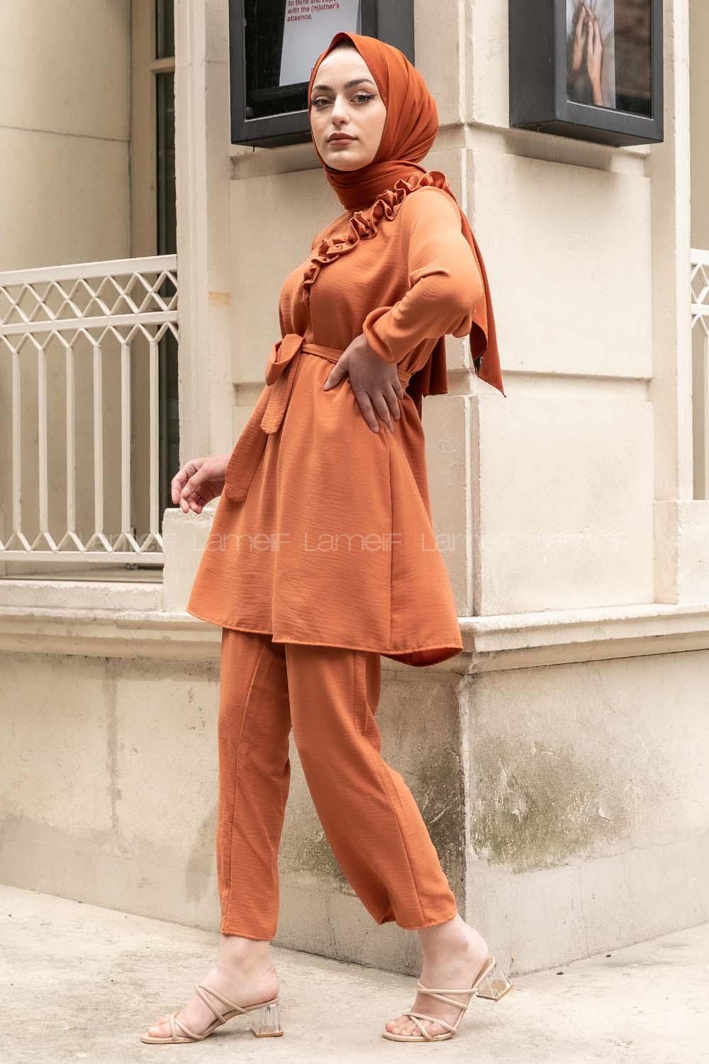 Modalamelif Omuz Fırfırlı İkili Takım Kiremit