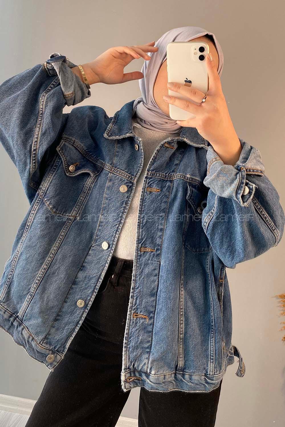 Modalamelif Çift Cepli Oversize Ceket Açık Mavi